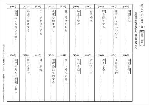 【読み】漢字テスト /中学・高校 （25）