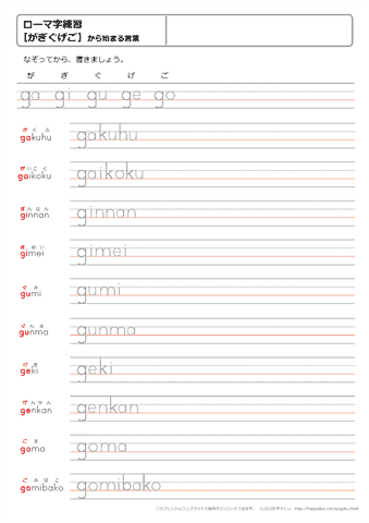 このページのローマ字練習プリントを全部まとめて印刷する