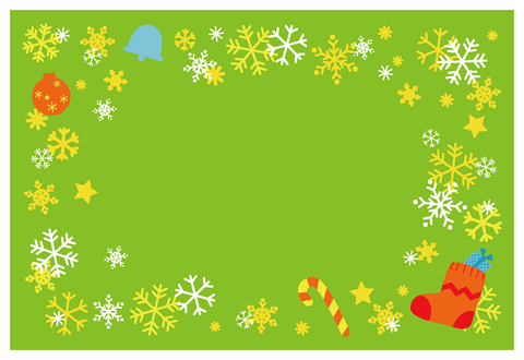 クリスマスカード【ブーツと雪の結晶】　黄緑色