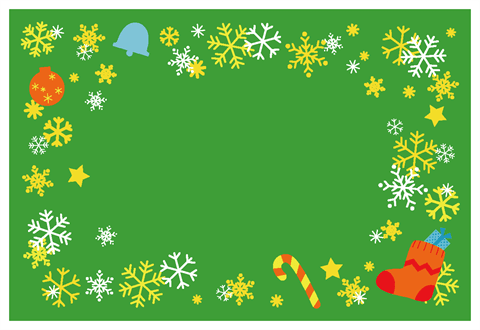 クリスマスカード【ブーツと雪の結晶】　緑