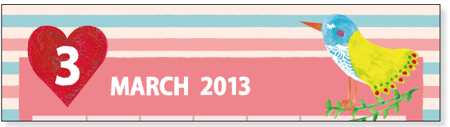 カレンダー2013年　ガーリーなかわいいイラスト・A4サイズ