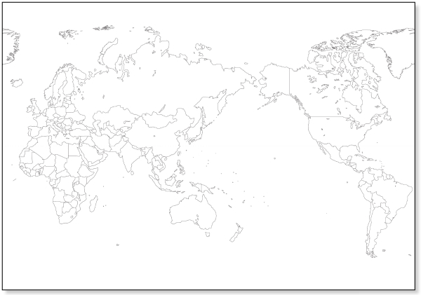 子ども用 世界地図　【白地図 / 国境線のみ】　無料ダウンロード・印刷