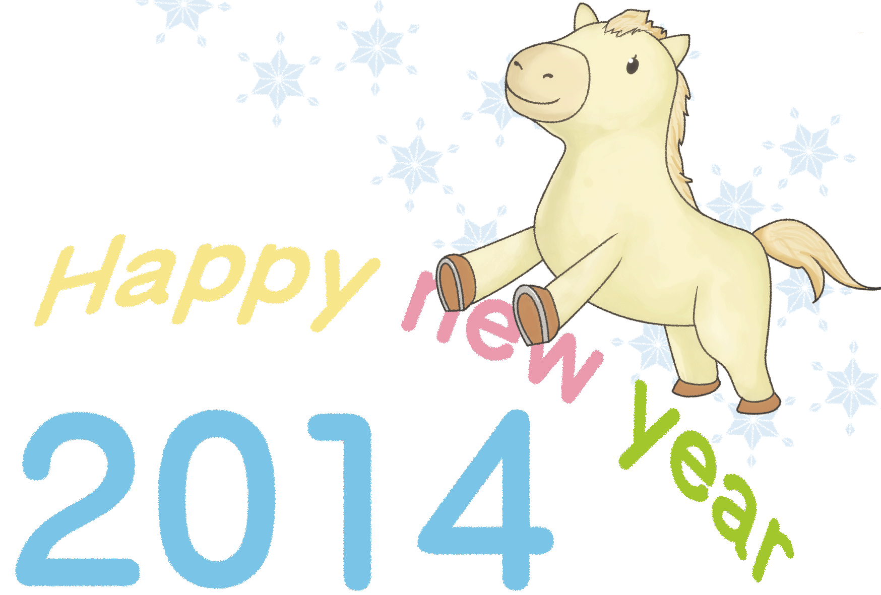 うま年2014年 子馬と雪空 かわいいイラスト年賀状 無料テンプレート素材 子ども年賀状 無料テンプレート素材集