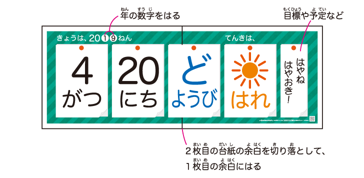 ［カレンダーワーク］月・日付・曜日・天気カード（万年カレンダー）