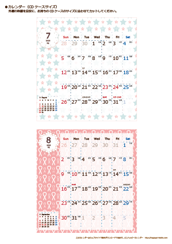 【2020年７月～８月】カレンダー　CDサイズ　Chicピンク