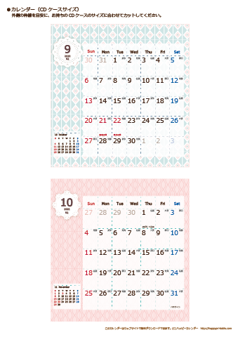 【2020年９月～１０月】カレンダー　CDサイズ　Chicピンク