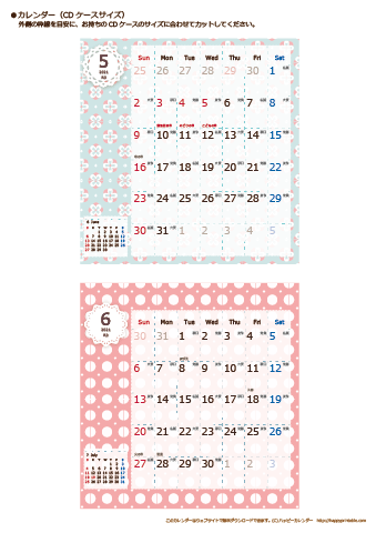 【2021年５月～６月】カレンダー　CDサイズ　Chicピンク