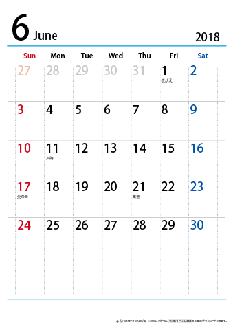 【６月】シンプルカレンダー2018