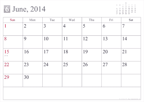 【2014年6月】 シンプル カレンダー