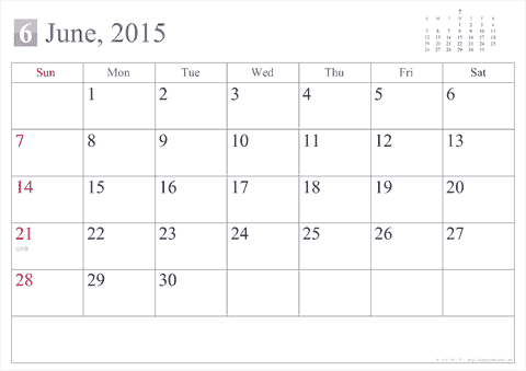 【2015年6月】 シンプル カレンダー