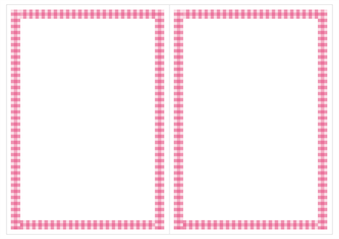 メッセージカード　シンプルなチェックの枠　ピンク　A4/2