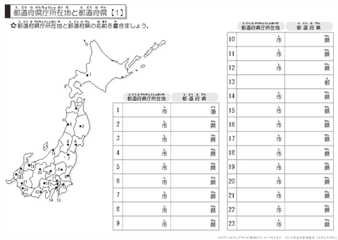 都道府県と県庁所在地　テスト（１）