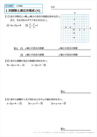 １次関数と連立方程式　練習問題　（４）