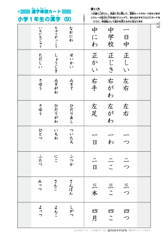漢字単語カード＜逆レイアウト版＞［小学１年生］-9」