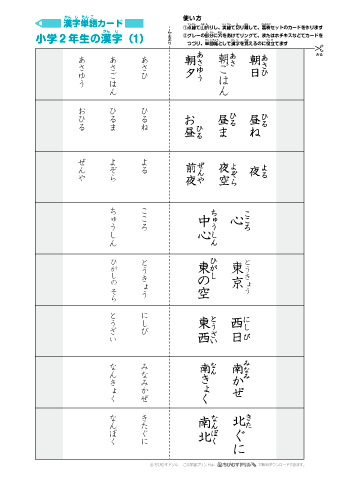 漢字単語カード［小学２年生］160文字（プリント20枚） まとめて印刷する