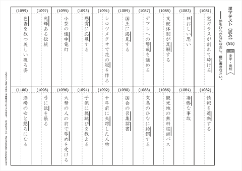 【読み】漢字テスト /中学・高校 （55）