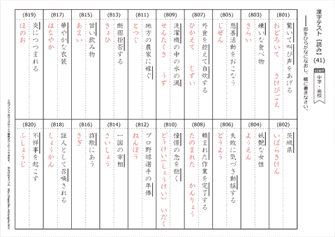 【読み】漢字テスト /中学・高校　　答え（41）～（60）