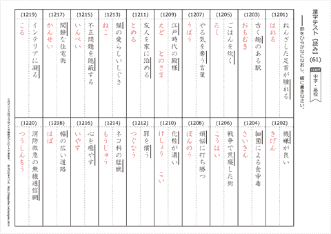 【読み】漢字テスト /中学・高校　　答え（61）～（85）