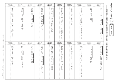 【書き取り】漢字テスト /中学・高校 （11）