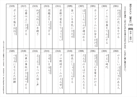 【書き取り】漢字テスト /中学・高校 （16）