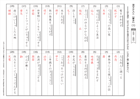 【書き取り】漢字テスト /中学・高校　　答え（1）～（20）