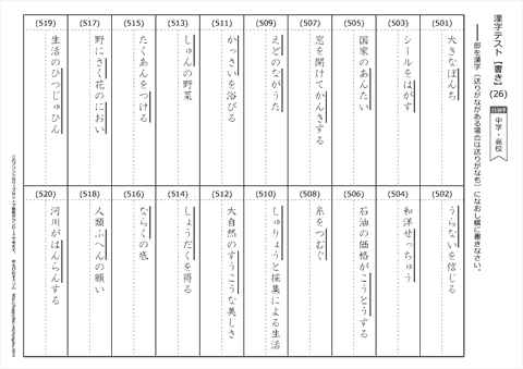 【書き取り】漢字テスト /中学・高校 （26）