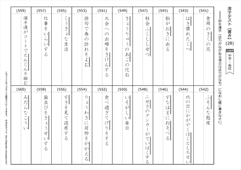 【書き取り】漢字テスト /中学・高校 （28）