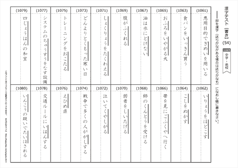 【書き取り】漢字テスト /中学・高校 （54）
