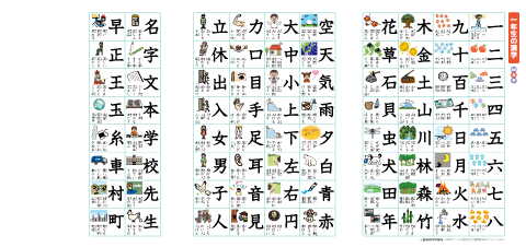１年生　学年別漢字学習ポスター【イラスト付き】（A4×3枚組）