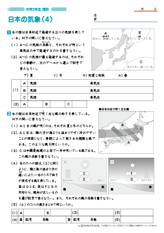 日本の気象 問題プリント　練習問題　（４）