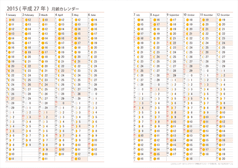 ★リフィル用 【Ａ４サイズ・１枚版】　2015年　月齢カレンダー