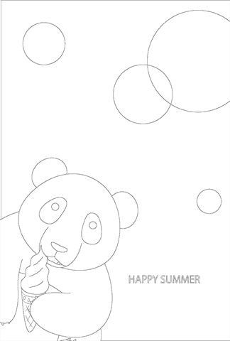 【ぬりえ】暑中見舞いはがき「パンダとソフトクリーム」