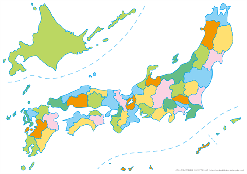 日本地図（県名なし・都道府県色分け）・Ａ４判