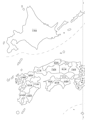 白地図（日本地図）　都道府県名入り　Ａ３の左半分