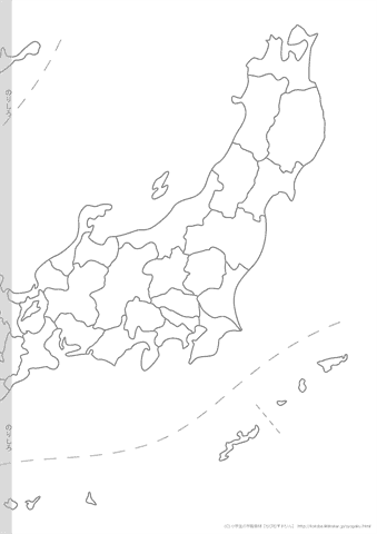 白地図（日本地図）　都道府県名なし　Ａ３の右半分