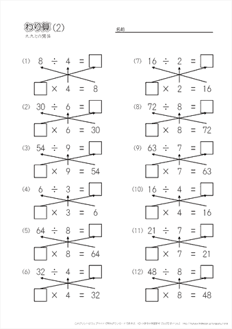 割り算の解き方【かけ算との関係】練習（2）