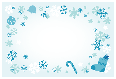 クリスマスカード【ブーツと雪の結晶】　ブルー
