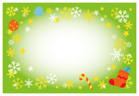 クリスマスカード【ブーツと雪の結晶】　黄緑色枠