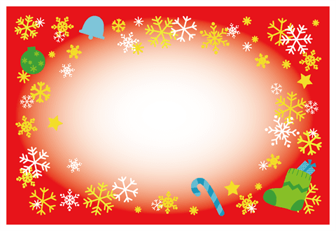 クリスマスカード【ブーツと雪の結晶】　赤枠