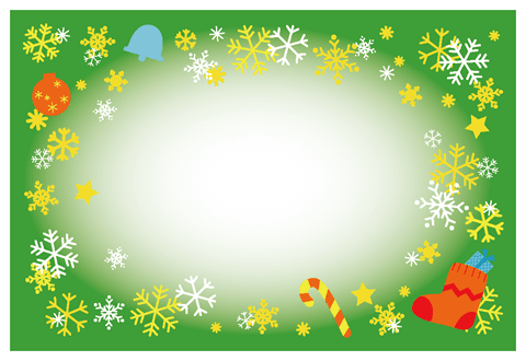 クリスマスカード【ブーツと雪の結晶】　緑色枠