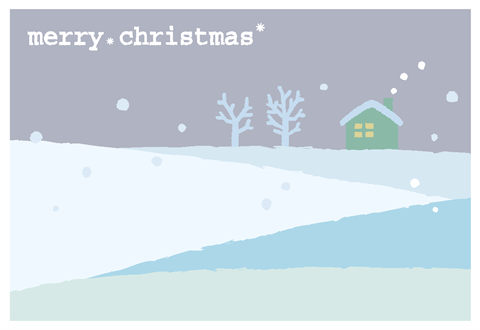 クリスマスカード【雪景色】　ブルー